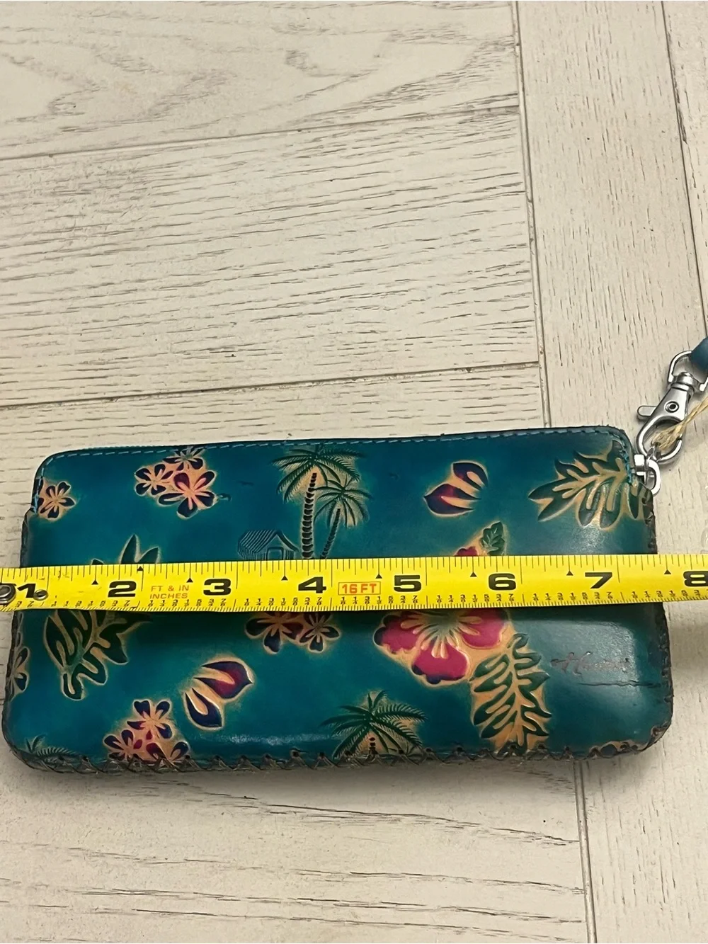 Hand-Painted Leather Teal Floral Wristlet Wallet - Anuschka Style *NWT*